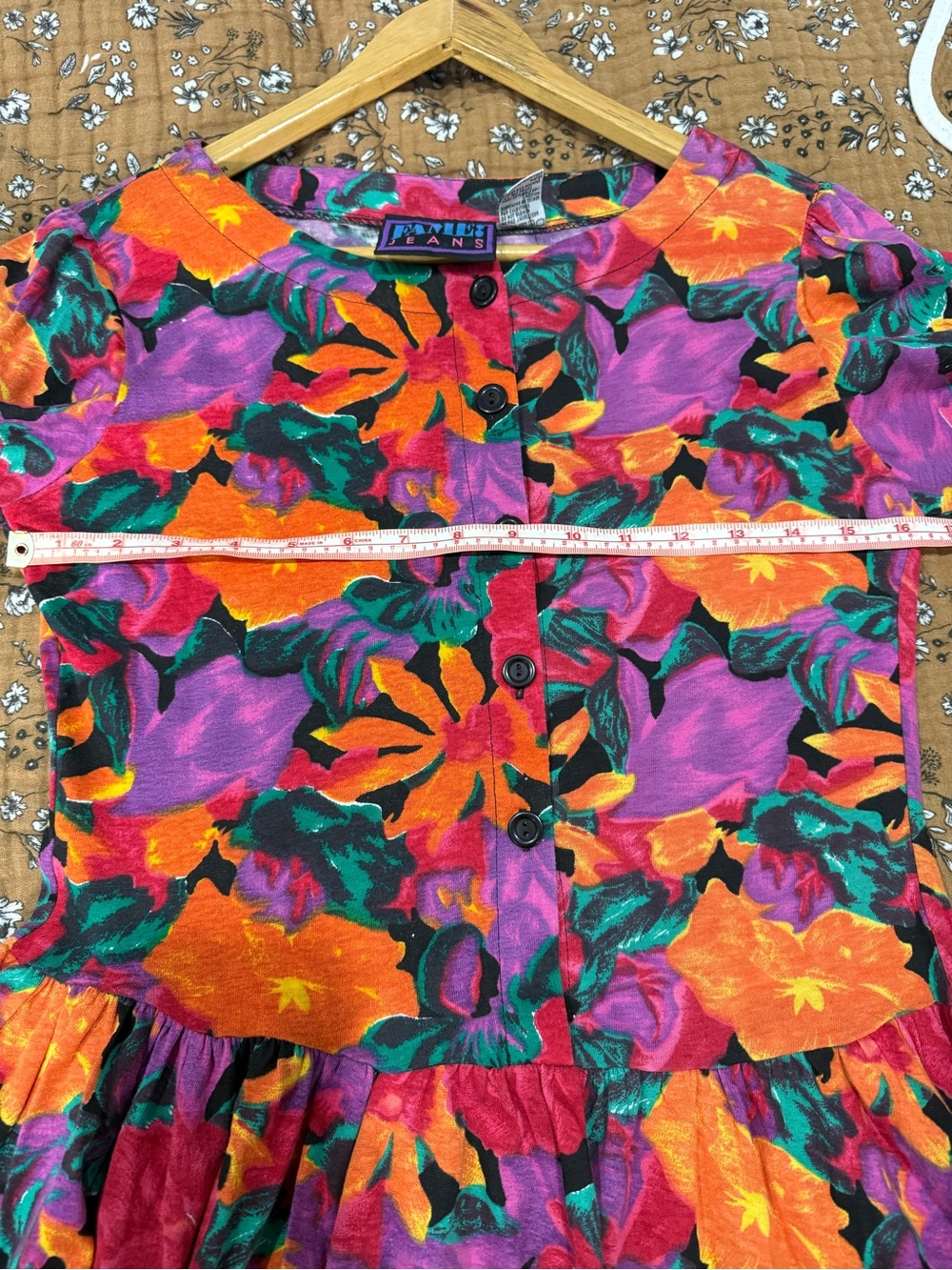 Vintage 80s 90s NWT Floral Babydoll Dress Tunic Cotton Drop Waist Button Up - Picture 9 of 10